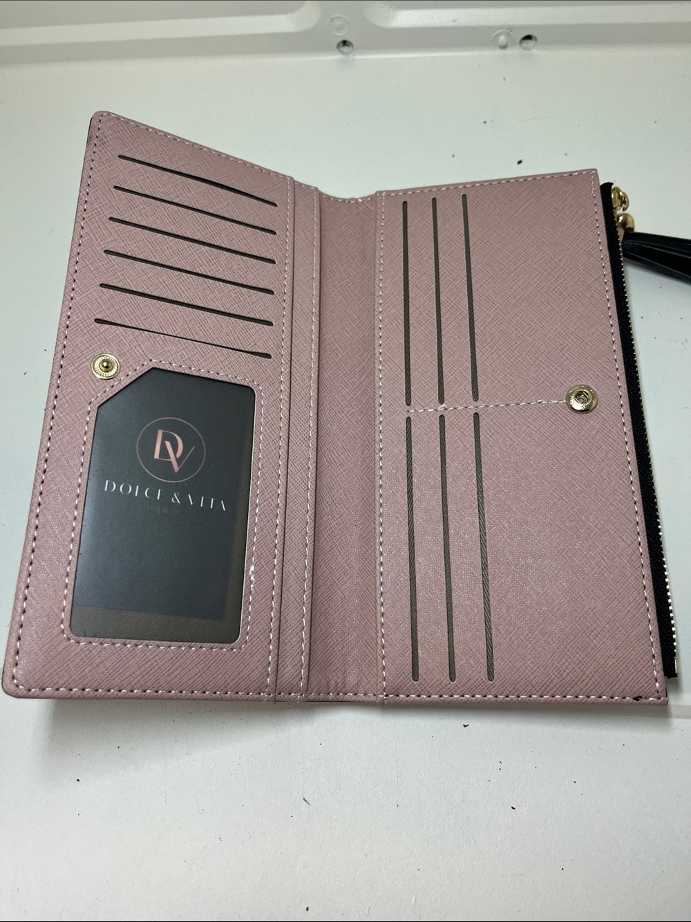 Slim ladies Black Zip-Around Leather Wallet with Tassel trendy new